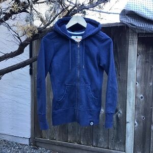 American Giant Womens Blue Moto Zip Hoodie Jacket Made In Usa Cotton Fleece XS